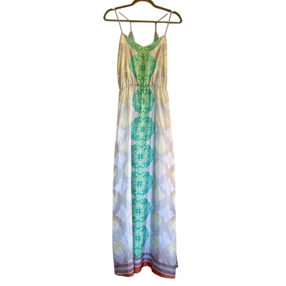 NWT ARYN K 100% Silk Deep V Printed Maxi Dress Size XS - Picture 2 of 16